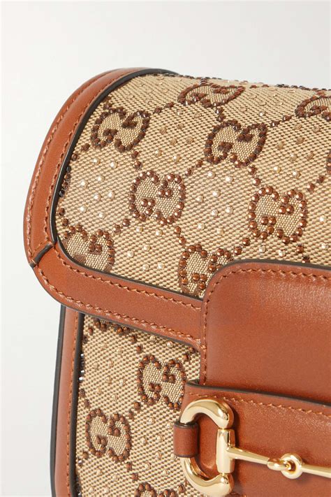 gucci 1955 horsebit mini leather-trimmed canvas-jacquard shoulder bag|gucci horsebit 1955 for sale.